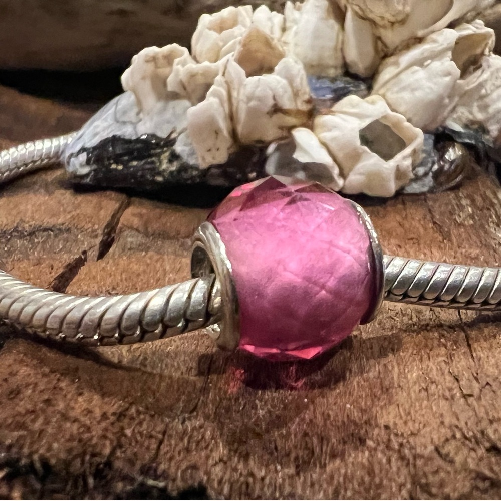 Authentic Pandora Charm Petite Facets Bead Pink Zirconia Retired Murano